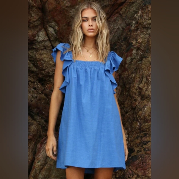 Lost In Lunar Chic Blue Ruffle Mini Dress - Picture 1 of 6